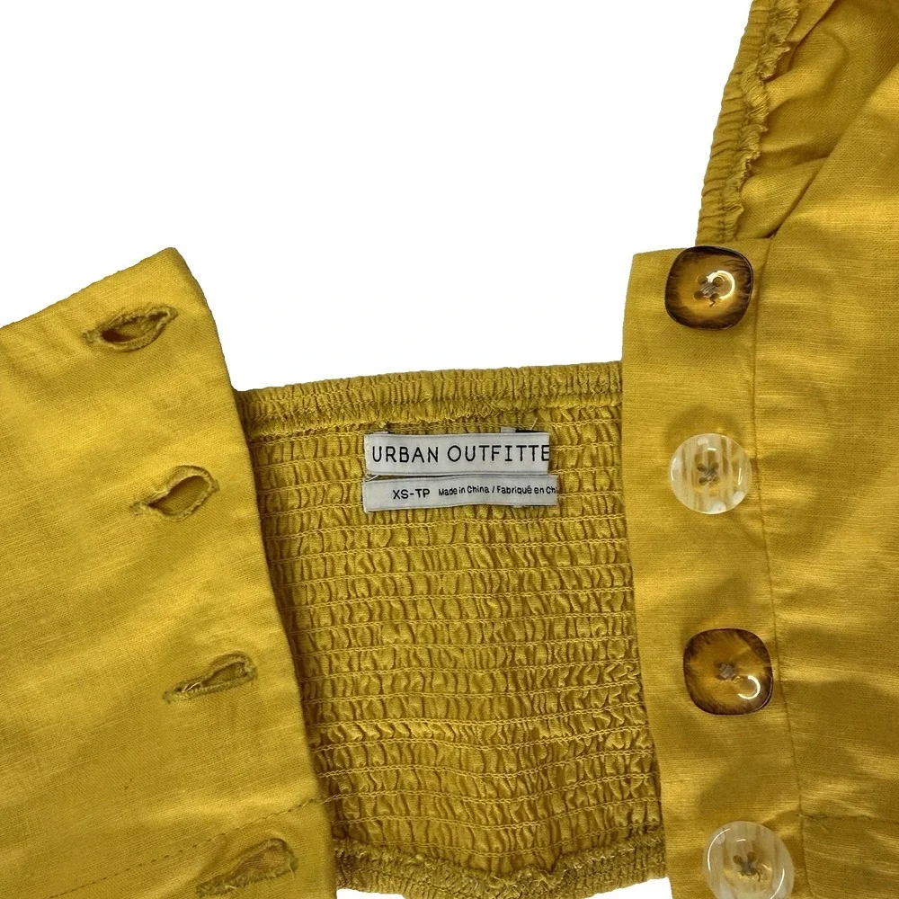 Urban Outfitters womens Set skirt and crop top Size XS Yellow Button Linen